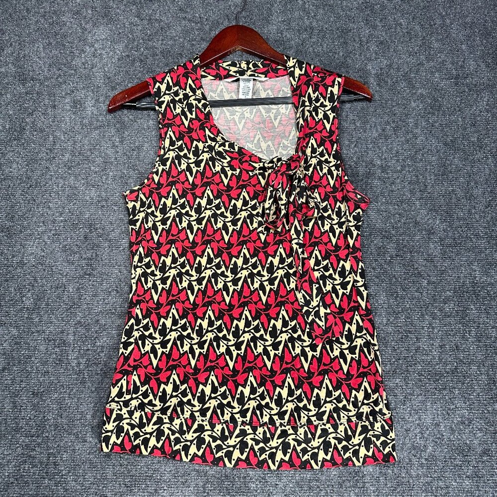 Diane von Furstenberg Top Womens Small Sleeveless Blouse Silk Blend Tie Neck - Picture 1 of 6